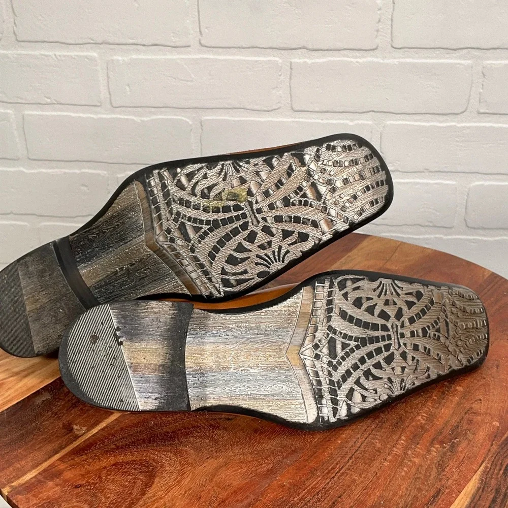 Fiesso by Aurelio Garcia Brown‎ Leather Square Toe Slip On Loafers Italy Retro